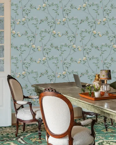 Solenne Passage Floral Wallpaper — Powder Blue