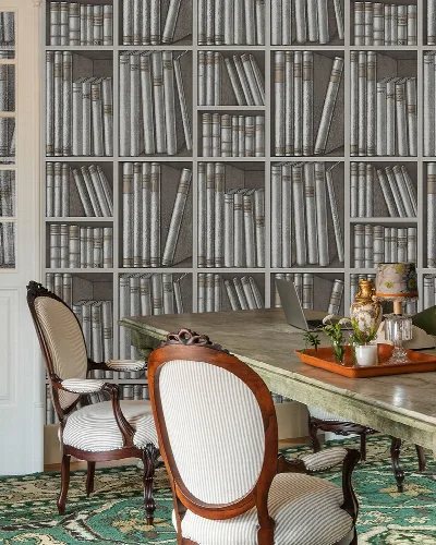 Peverly Atelier Bookshelf Wallpaper — Monochrome