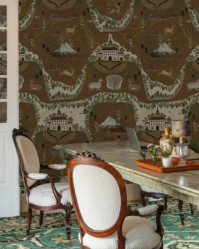 Junora Enclave Folk Art Wallpaper — Mocha