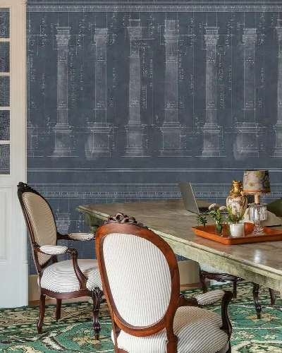 Avelune Chronicle Architectural Wallpaper — Slate Blue