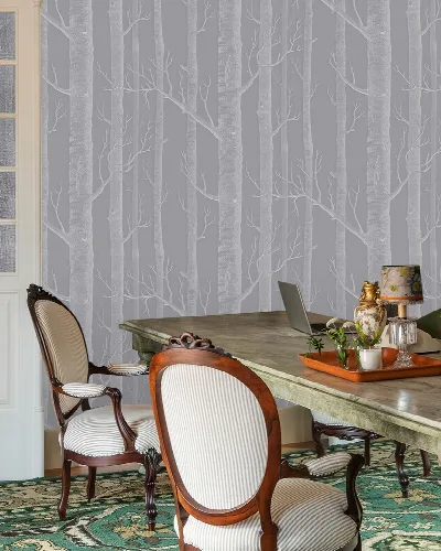 Peverly Verse Woodland Wallpaper — Silver Gray