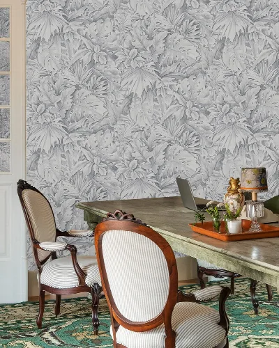 Solenne Cadence Tropical Wallpaper — Silver Gray