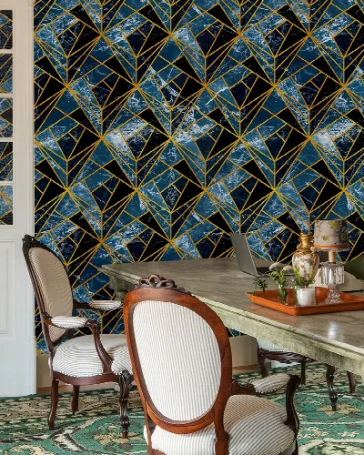 Gildmere Haven Geometric Wallpaper — Midnight Blue