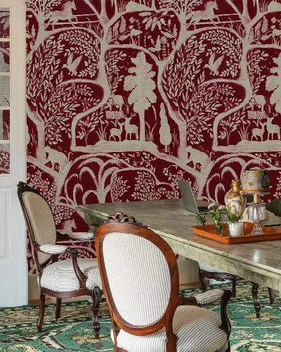 Halewood Solace Woodland Wallpaper — Burgundy