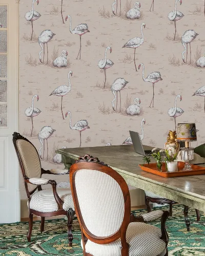 Peverly Solace Bird Wallpaper — Warm Taupe