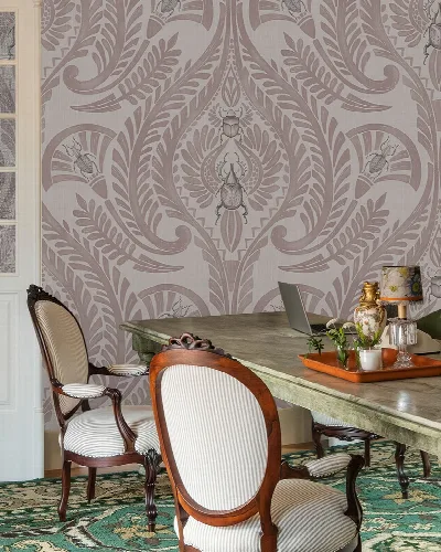 Merevale Verse Ornamental Wallpaper — Warm Gray