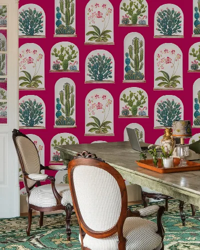 Thistlemere Echo Tropical Wallpaper — Fuchsia