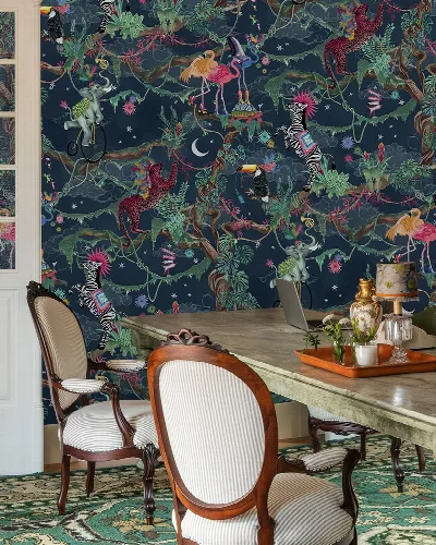 Kestrel Muse Tropical Wallpaper — Midnight Blue