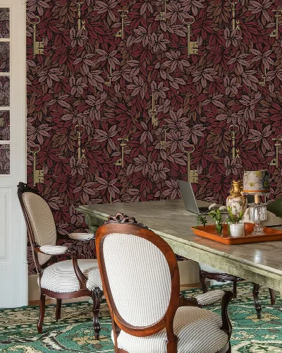 Peverly Serenade Botanical Wallpaper — Burgundy