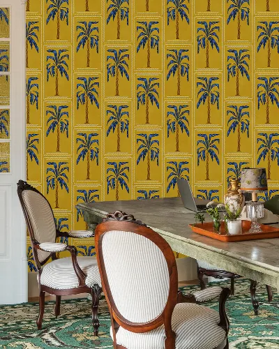 Quenora Enclave Tropical Wallpaper — Mustard