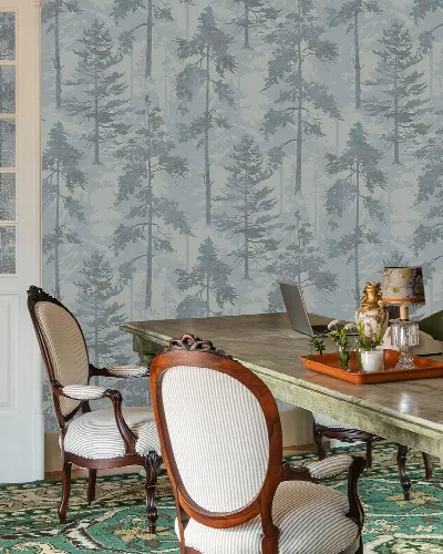 Solenne Tableau Woodland Wallpaper — Mist Blue