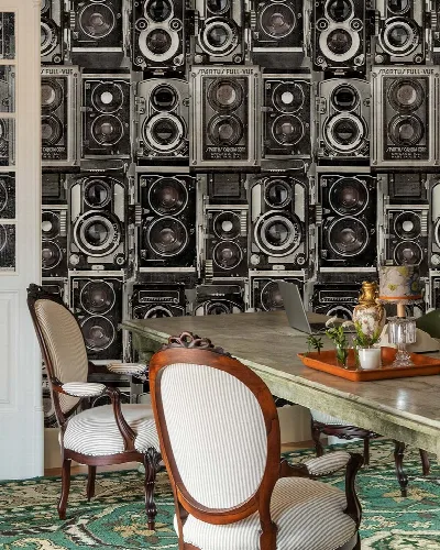 Elowen Muse Geometric Wallpaper — Vintage Monochrome
