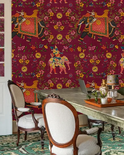 Gildmere Echo Folk Art Wallpaper — Plum
