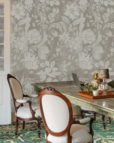 Kestrel Vista Floral Wallpaper — Silver Gray