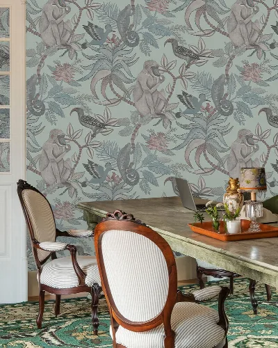 Peverly Muse Tropical Wallpaper — Misty Blue