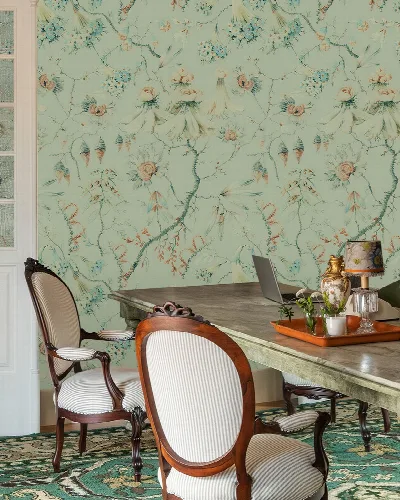 Kestrel Cadence Ornamental Wallpaper — Pale Mint