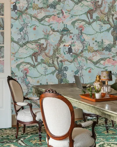 Kestrel Muse Tropical Wallpaper — Pale Teal