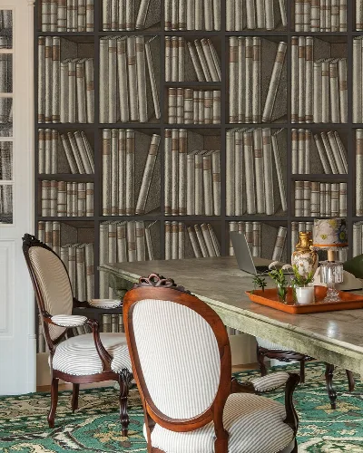 Peverly Atelier Bookshelf Wallpaper — Walnut