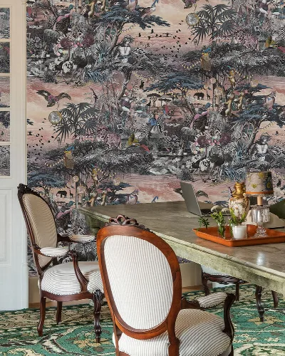 Larkspur Vista Tropical Wallpaper — Dusty Rose