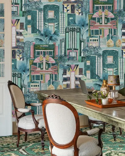 Larkspur Daydream Architectural Wallpaper — Vintage Teal
