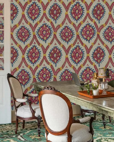 Fenwick Drift Ornamental Wallpaper — Ruby Blue