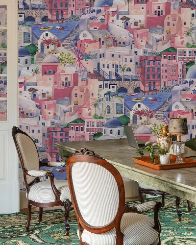 Norwyn Passage Mediterranean Wallpaper — Pink Aqua