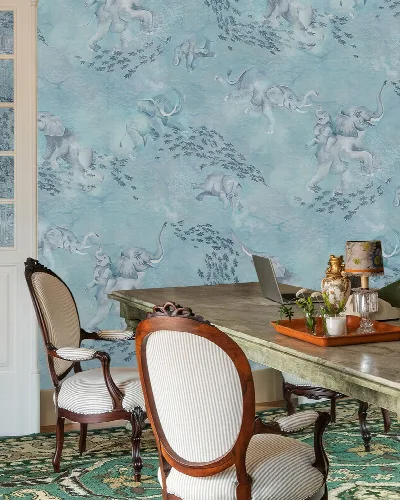 Larkspur Folio Animal Wallpaper — Mist Blue