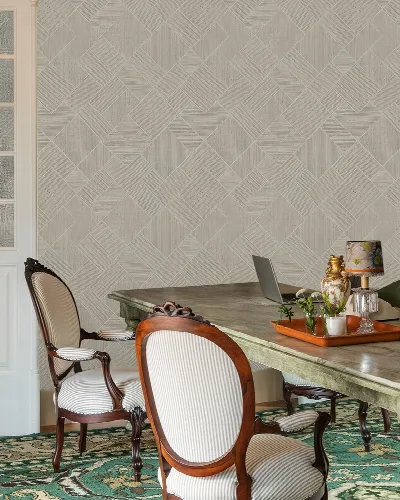 Solenne Reverie Geometric Wallpaper — Warm Taupe