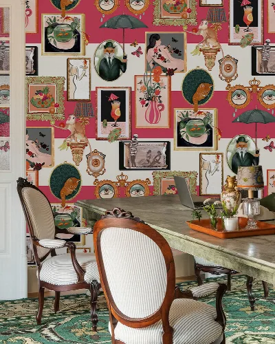 Larkspur Keepsake Illustrative Wallpaper — Rust Red