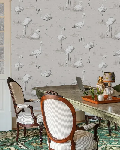 Peverly Solace Bird Wallpaper — Stone Gray