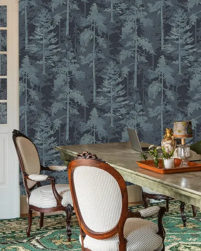 Solenne Tableau Woodland Wallpaper — Slate Blue