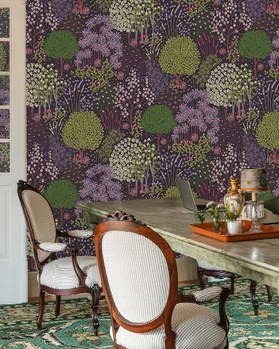 Solenne Gleam Woodland Wallpaper — Plum