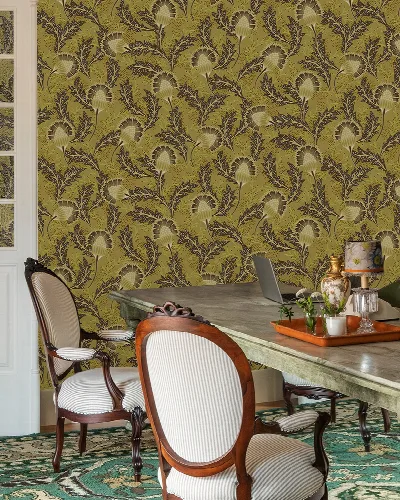 Roskell Keepsake Dark Floral Wallpaper — Olive Gold