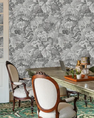 Peverly Enclave Tropical Wallpaper — Silver Gray