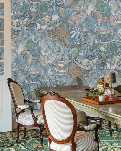 Larkspur Chronicle Animal Wallpaper — Dusty Blue