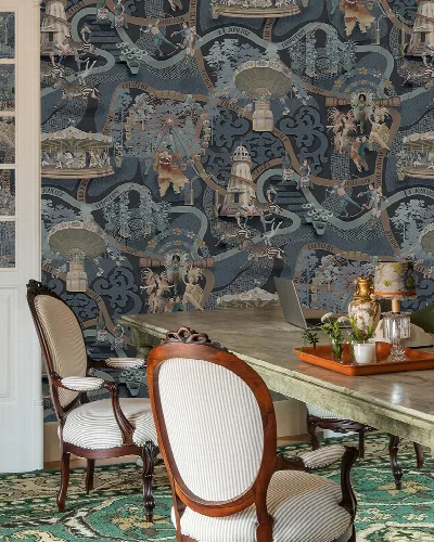 Larkspur Reverie Carnival Wallpaper — Slate Blue