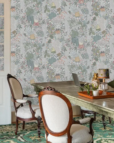 Peverly Passage Floral Wallpaper — Slate Blue