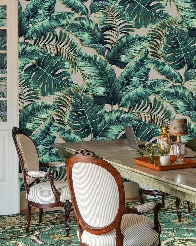Kestrel Tableau Tropical Wallpaper — Deep Teal