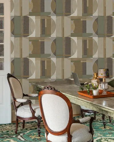 Norwyn Verse Geometric Wallpaper — Warm Stone