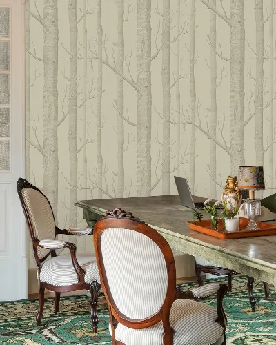 Peverly Verse Woodland Wallpaper — Warm Taupe