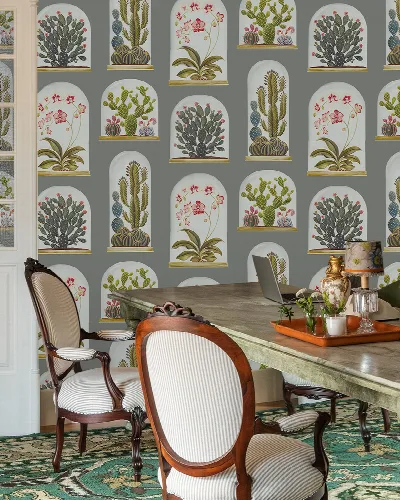 Thistlemere Echo Tropical Wallpaper — Warm Gray