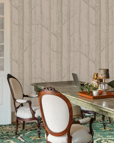 Peverly Verse Woodland Wallpaper — Linen