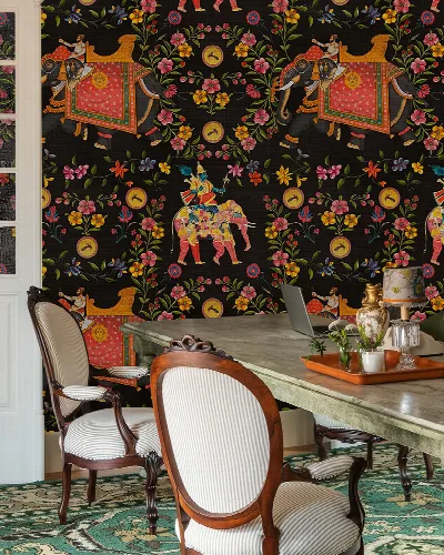 Gildmere Echo Folk Art Wallpaper — Onyx