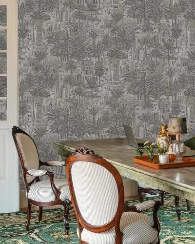 Orlena Chronicle Architectural Wallpaper — Silver Gray