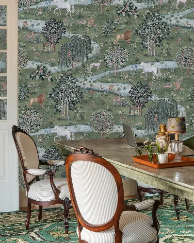 Umbervale Rhapsody Mist Sage Scenic Wallpaper