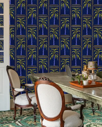 Quenora Enclave Tropical Wallpaper — Navy