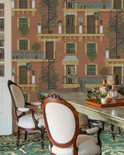 Peverly Daydream Architectural Wallpaper — Terracotta