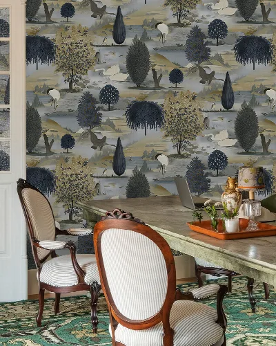 Orlena Gleam Scenic Wallpaper — Indigo