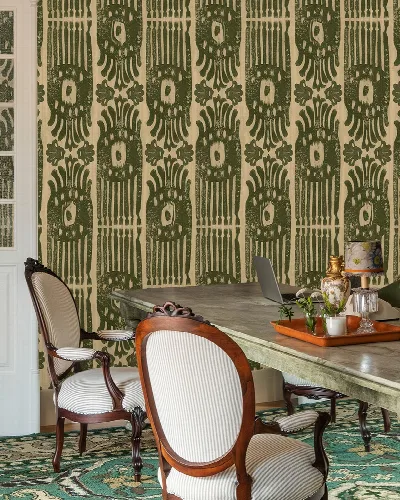 Kestrel Daydream Folk Art Wallpaper — Olive