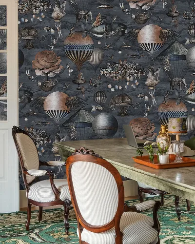 Larkspur Tapestry Celestial Wallpaper — Charcoal